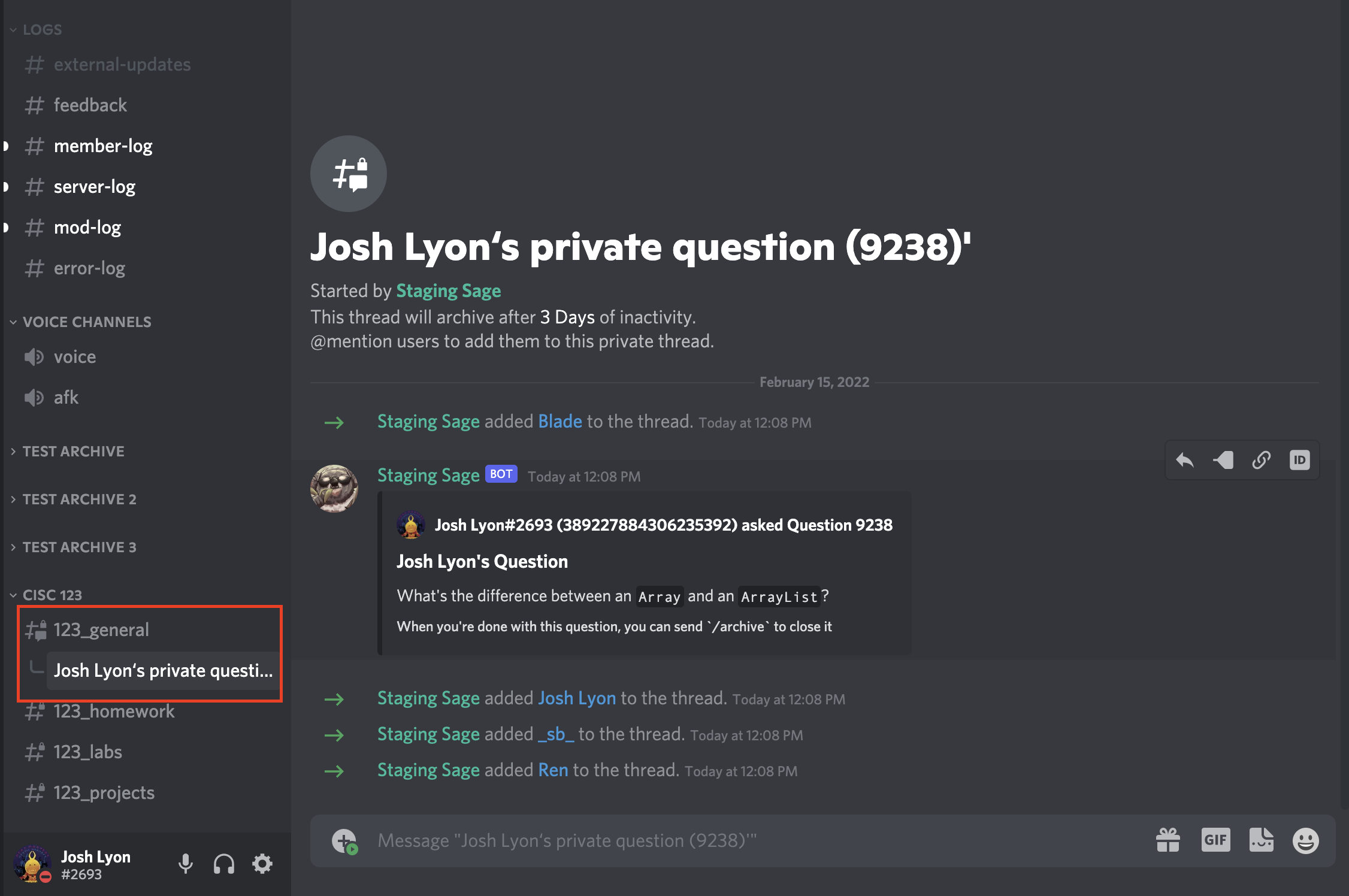 A private thread opened by Josh Lyon